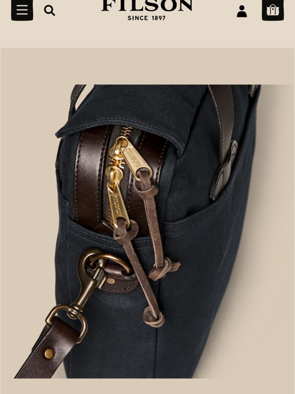 Filson Rugged Twill Original Briefcase - Navy with Brown Leather Trim - Picture 8 of 16